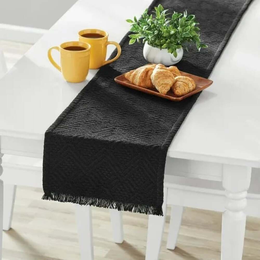 Mainstays Decorative Woven Diamond Table Runner Black 14"x72"